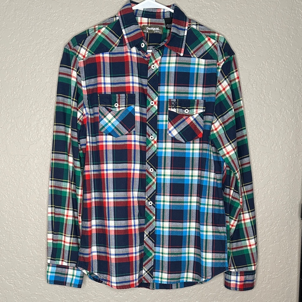 Desigual mixed  Plaid button down Shirt